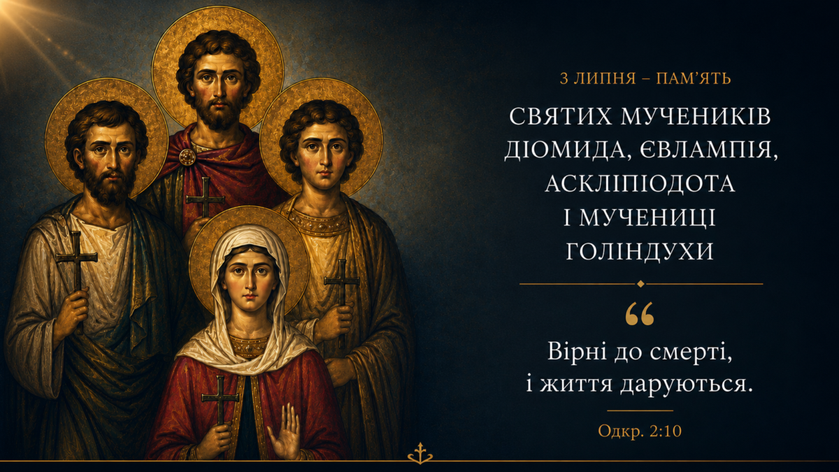 «Мученик перемагає не зброєю, а терпінням»: 3 липня — пам’ять святих мучеників Діомида, Євлампія, Аскліпіодота і мучениці Голіндухи