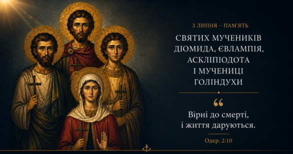 3 липня — пам'ять святих мучеників Діомида, Євлампія, Аскліпіодота і мучениці Голіндухи"